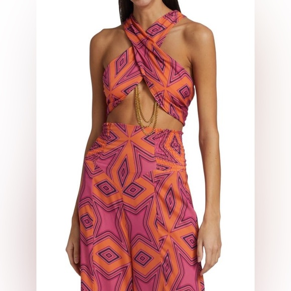 CLAUDE KAMENI statement geometric wrap top with detachable sleeves and chain - Picture 3 of 4